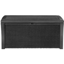 Keter Coffre En Résine Imitation Rotin Tressé Et Bois 400L Anthracite RIO -Jardin Abri Boutique coffre en resine imitation rotin tresse et bois 400l anthracite rio 2