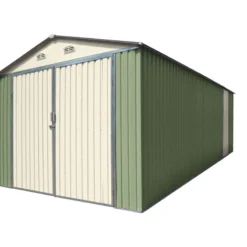 Garage Double Portes Vert Pâle Et Crème 18m² + Kit D'ancrage X-METAL