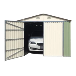 Garage Double Portes Vert Pâle Et Crème 18m² + Kit D'ancrage X-METAL -Jardin Abri Boutique garage double portes vert pale et creme 18m kit d ancrage x metal 3