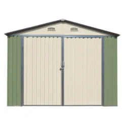 Garage Double Portes Vert Pâle Et Crème 18m² + Kit D'ancrage X-METAL -Jardin Abri Boutique garage double portes vert pale et creme 18m kit d ancrage x metal 5