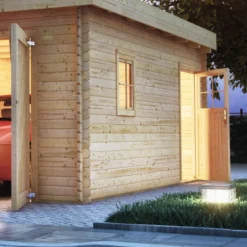 Garage En Bois Massif 20,78m² Toit Plat – Madriers 40mm - Karibu -Jardin Abri Boutique garage en bois massif 2078m toit plat madriers 40mm karibu 2