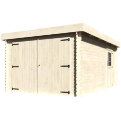 Garage Galan Toit Plat 16,79m² Madriers 28mm Avec Double Porte Battante + Porte Latérale Vitrée – Décor Et Jardin