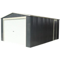 Garage Métal Anthracite 17,31m² Porte Enroulable + Kit D'ancrage X-METAL