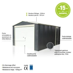 Garage Métal Anthracite 17,31m² Porte Enroulable + Kit D'ancrage X-METAL 9 Garage Métal Anthracite 17,31m² Porte Enroulable + Kit D'ancrage X-METAL -Jardin Abri Boutique garage metal anthracite 1731m porte enroulable kit d ancrage x metal 3