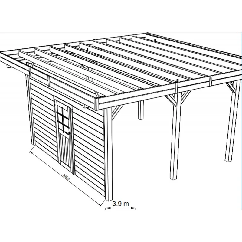 Paroi Frontale Avec Porte Simple Centrée 390x245cm Pour Carport Modulable En Bois Traité Autoclave - SOLID 1 Paroi Frontale Avec Porte Simple Centrée 390x245cm Pour Carport Modulable En Bois Traité Autoclave - SOLID