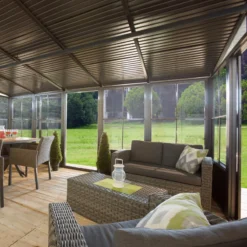 Pavillon Adossé Charlestone Mural 298,5x404cm En Aluminium Et Acier Galvanisé - SOJAG -Jardin Abri Boutique pavillon adosse charlestone 309x404cm en aluminium et acier galvanise sojag 2