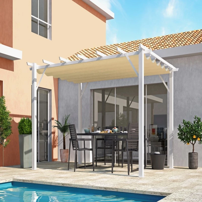 Pergola 100% Aluminium Coloris Blanc 12m² Avec Toile D'ombrage écru 140gr/m² HABRITA 1 Pergola 100% Aluminium Coloris Blanc 12m² Avec Toile D'ombrage écru 140gr/m² HABRITA