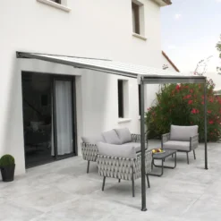 Pergola Adossée 300x300cm En Aluminium Noir Et Polycarbonate 4mm CIELO - DCB Garden