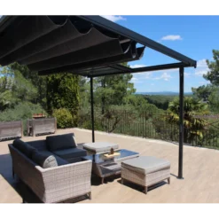 Pergola Adossée En Aluminium Thermolaqué Et Polycarbonate Gris Anthracite 360x300cm - ODESSA - Couleurs Du Monde