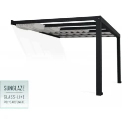 Pergola Adossée Stockholm 350x368cm Aluminium Gris Et Polycarbonate Avec Stores De Toit Rétractables – Palram - Canopia -Jardin Abri Boutique pergola adossee stockholm 350x368cm aluminium gris et polycarbonate avec stores de toit retractables palram 2
