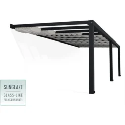 Pergola Adossée Stockholm 350x810cm Aluminium Gris Et Polycarbonate Avec Stores De Toit Rétractables – Palram - Canopia -Jardin Abri Boutique pergola adossee stockholm 350x810cm aluminium gris et polycarbonate avec stores de toit retractables palram 2