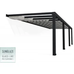 Pergola Adossée Stockholm 350x950cm Aluminium Gris Et Polycarbonate Avec Stores De Toit Rétractables – Palram - Canopia -Jardin Abri Boutique pergola adossee stockholm 350x950cm aluminium gris et polycarbonate avec stores de toit retractables palram 2