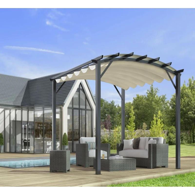 Pergola Arche Aluminium/acier Gris Anthracite 11,22m² Avec Toit En Toile Polyester 140gr/m² écru HABRITA 2 Pergola Arche Aluminium/acier Gris Anthracite 11,22m² Avec Toit En Toile Polyester 140gr/m² écru HABRITA – Image 2