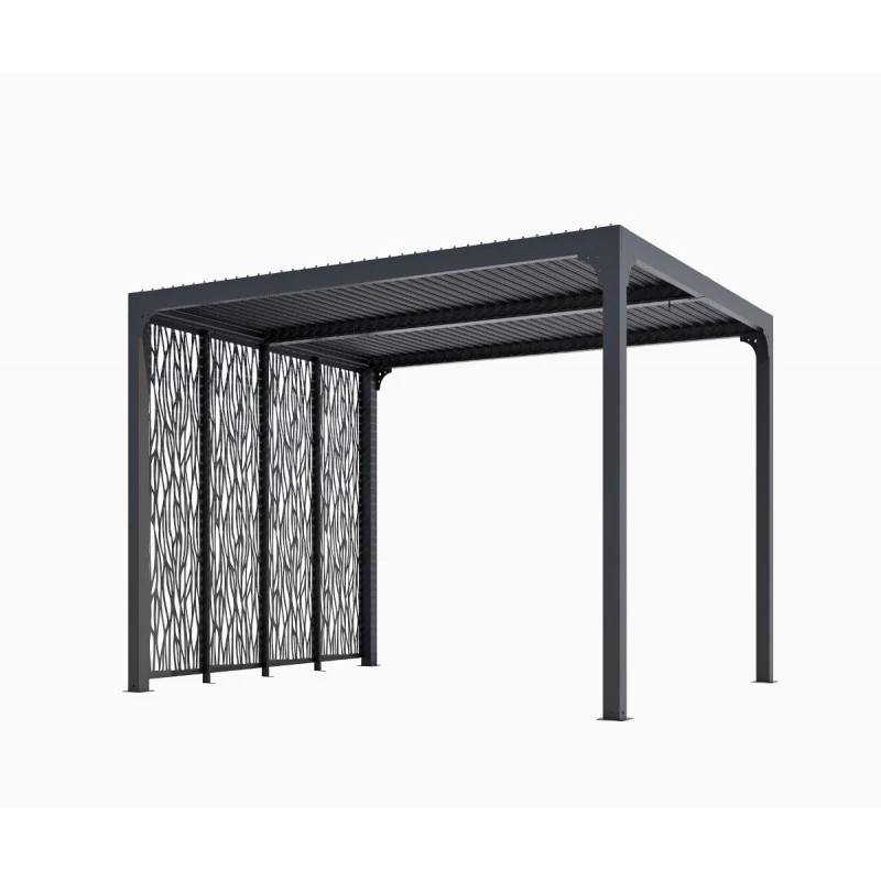 Pergola Bioclimatique Aluminium Anthracite 10,80m² Toit Avec Lames Ovales + 4 Panneaux Moucharabieh Gris Pour Côté 3m HABRITA 2 Pergola Bioclimatique Aluminium Anthracite 10,80m² Toit Avec Lames Ovales + 4 Panneaux Moucharabieh Gris Pour Côté 3m HABRITA – Image 2