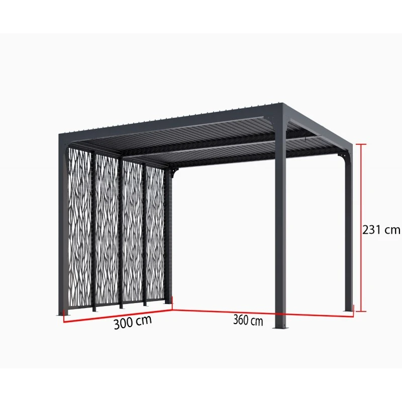 Pergola Bioclimatique Aluminium Anthracite 10,80m² Toit Avec Lames Ovales + 4 Panneaux Moucharabieh Gris Pour Côté 3m HABRITA 3 Pergola Bioclimatique Aluminium Anthracite 10,80m² Toit Avec Lames Ovales + 4 Panneaux Moucharabieh Gris Pour Côté 3m HABRITA – Image 3
