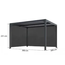 Pergola Bioclimatique Aluminium Anthracite 10,80m² Toit Avec Lames Ovales Aluminium + 2 Rideaux Gris Pour Les Côtés – HABRITA -Jardin Abri Boutique pergola bioclimatique aluminium anthracite 1080m toit avec lames ovales aluminium 2 rideaux gris pour les cotes habrita 3