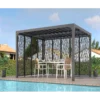 Pergola Bioclimatique Aluminium Anthracite 10,80m² Toit Lames Ovales + Panneaux Moucharabieh Gris Côté 3m+côté 3,60m HABRITA
