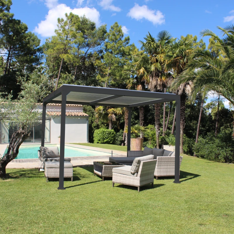 Pergola Bioclimatique Autoportante 300x300cm En Aluminium - Gris - Maia - Couleurs Du Monde 1 Pergola Bioclimatique Autoportante 300x300cm En Aluminium - Gris - Maia - Couleurs Du Monde