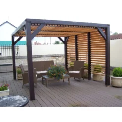Pergola En Bois Avec Ventelles Amovibles Sur Toiture + 1 Côté 340x360x217cm Veneto -Jardin Abri Boutique pergola en bois avec ventelles amovibles sur toiture 1 cote 339x360x217cm veneto 2