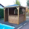 Pool House En Bois Thermo Traité 12,32m² BLUETERM, 1 Paroi Mur Plein, 1 Paroi Ventelles, 2 Parois Comptoirs - HABRITA