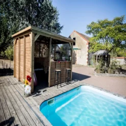 Pool House En Bois Thermo Traité 12,32m² BLUETERM, 1 Paroi Mur Plein, 1 Paroi Ventelles, 2 Parois Comptoirs - HABRITA -Jardin Abri Boutique pool house en bois thermo traite 1232m blueterm 1 paroi mur plein 1 paroi ventelles 2 parois comptoirs habrita 4