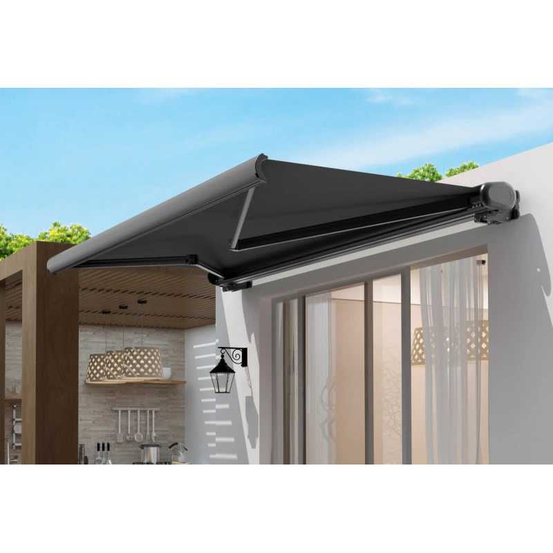 Store Banne Motorisé 400x300cm LUXO Toile Polyester Grise - X-METAL 1 Store Banne Motorisé 400x300cm LUXO Toile Polyester Grise - X-METAL