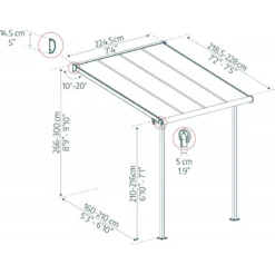 Toit De Terrasse 224x224cm En Aluminium Gris Et Polycarbonate 6mm SIERRA - Canopia By Palram -Jardin Abri Boutique toit de terrasse 224x224cm en aluminium gris et polycarbonate 6mm sierra palram 1 2