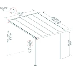 Toit De Terrasse 299x314cm En Aluminium Gris Et Polycarbonate 6mm SIERRA - Canopia By Palram -Jardin Abri Boutique toit de terrasse 299x314cm en aluminium gris et polycarbonate 6mm sierra canopia by palram 3