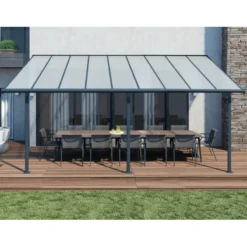 Toit De Terrasse 299x555cm En Aluminium Gris Et Polycarbonate 6mm SIERRA - Canopia By Palram -Jardin Abri Boutique toit de terrasse 299x555cm en aluminium gris et polycarbonate 6mm sierra canopia by palram 4