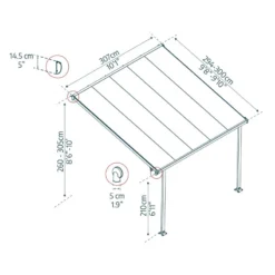 Toit De Terrasse 300x305cm En Aluminium Gris Et Polycarbonate 8mm FERIA - Canopia By Palram -Jardin Abri Boutique toit de terrasse 300x305cm en aluminium gris et polycarbonate 8mm feria palram 2