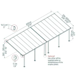 Toit De Terrasse 300x851cm En Aluminium Gris Et Polycarbonate 8mm FERIA - Canopia By Palram -Jardin Abri Boutique toit de terrasse 300x851cm en aluminium gris et polycarbonate 8mm feria palram 2