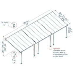 Toit De Terrasse 300x915cm En Aluminium Gris Et Polycarbonate 8mm FERIA - Canopia By Palram -Jardin Abri Boutique toit de terrasse 300x915cm en aluminium gris et polycarbonate 8mm feria palram 2
