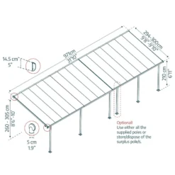 Toit De Terrasse 300x971cm En Aluminium Gris Et Polycarbonate 8mm FERIA - Canopia By Palram -Jardin Abri Boutique toit de terrasse 300x971cm en aluminium gris et polycarbonate 8mm feria palram 2